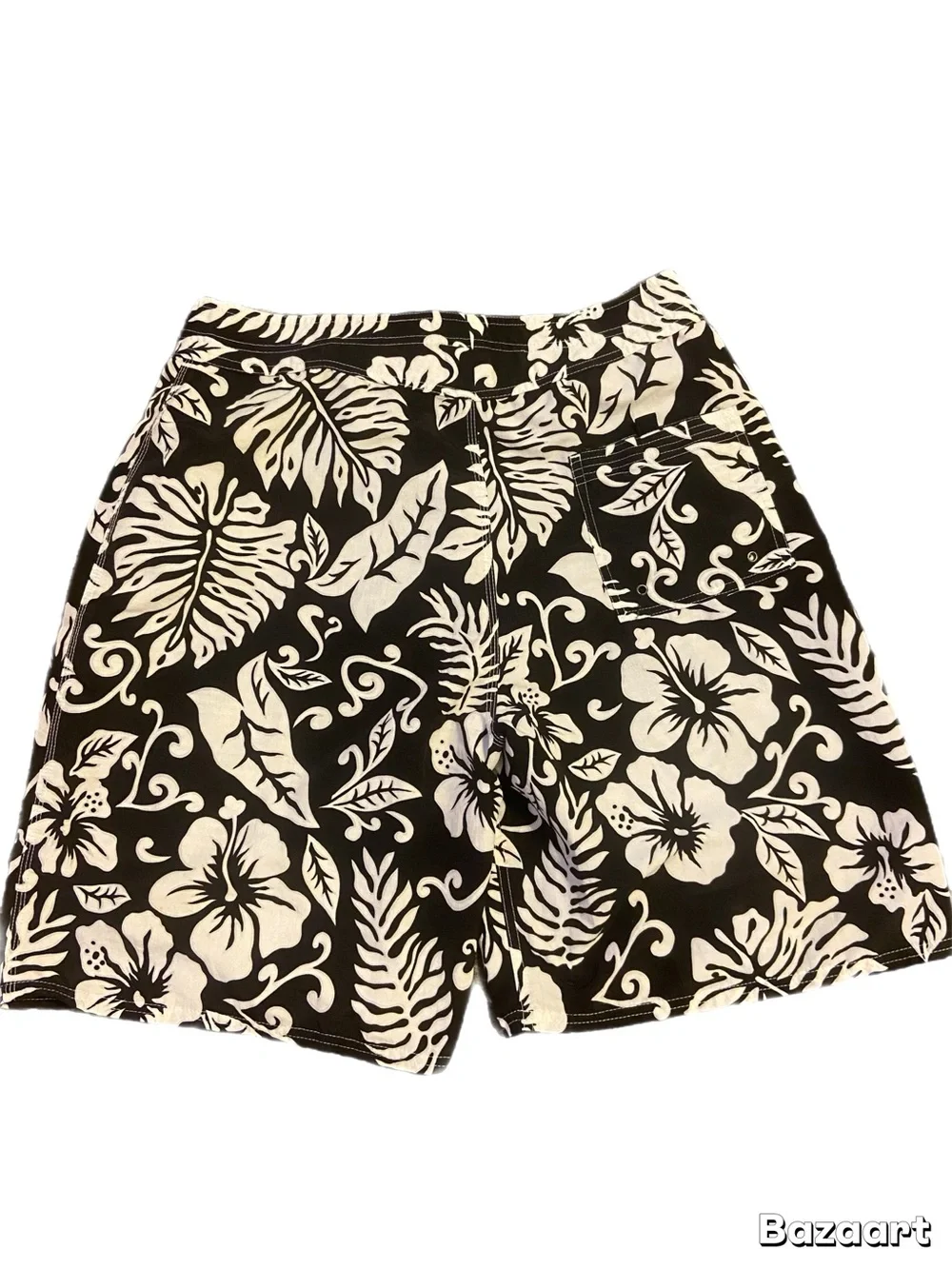OP Black Men's Floral Swim Shorts with White Hibiscus Print